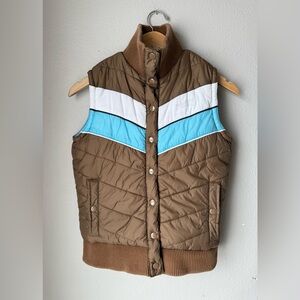 Vintage Y2K Roxy Brown And Blue Chevron Quilted Puffer Vest Women’s Size XS